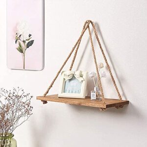 GUAGLL Wooden Shelf Wall Hanging Flower Pot Storage Rack Wooden Hanging Strap Ornaments with Hemp Rope