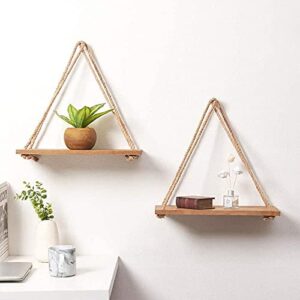 GUAGLL Wooden Shelf Wall Hanging Flower Pot Storage Rack Wooden Hanging Strap Ornaments with Hemp Rope