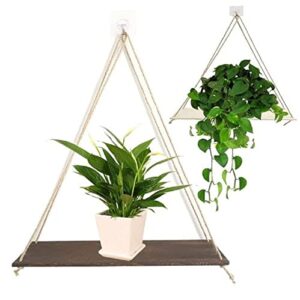 GUAGLL Wooden Shelf Wall Hanging Flower Pot Storage Rack Wooden Hanging Strap Ornaments with Hemp Rope