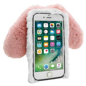 for iPhone Xs Max Rabbit Case,MOIKY Plush Crossbody Cute Fluffy Bunny Ears Hairball Winter Soft TPU Case for Women Bling Rhinestone Shockproof Silicone Bumper Protection Cover - Pink White