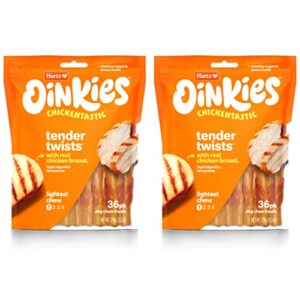 hartz oinkies rawhide-free tender treats wrapped with chicken dog treats chews, highly digestible, no artificial flavors, perfect for smaller and senior dogs, 36 count (pack of 2)