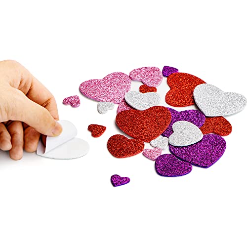 JOYIN 62 Pcs Valentines Day Heart Doilies Craft Gift Set with 50 Pcs Heart Paper Doilies, 12 Pcs Foam Hearts and 1 Bags of Glitter Foam Heart Stickers for Valentine's Day Party Tableware Decoration