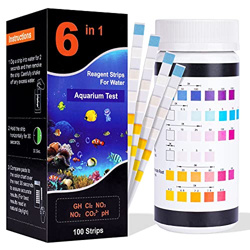 NiHome 100PCS Test Strips, Monitor Aquarium Water Quality, Test pH, Free Chlorine, Nitrate, Nitrite, Hardness and More, Accurate 6-In-1 Water Problems Testing for Fish, Use Weekly When Problems Appear