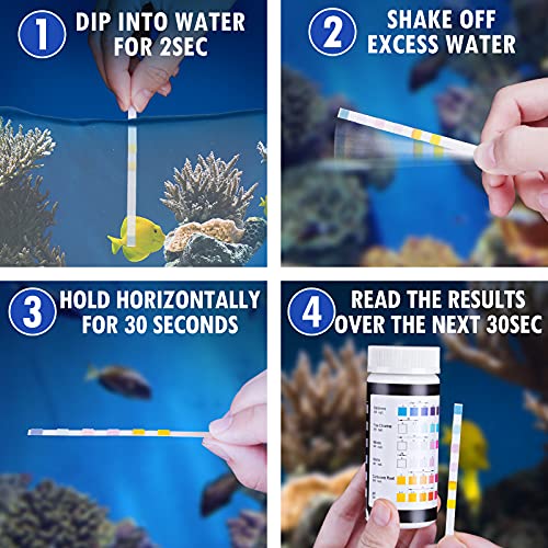 NiHome 100PCS Test Strips, Monitor Aquarium Water Quality, Test pH, Free Chlorine, Nitrate, Nitrite, Hardness and More, Accurate 6-In-1 Water Problems Testing for Fish, Use Weekly When Problems Appear