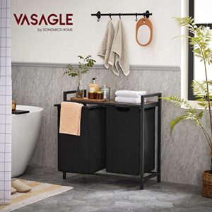 VASAGLE Laundry Basket, 2-Compartment Laundry Hamper, Pull-Out and Removable Laundry Bags, Oxford Fabric, Metal Frame, 2 x 12.2L, 28.7 x 13 x 28.3 Inches, Rustic Brown and Black UBLH201B01