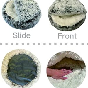 ShinHye Cat Bed Round Plush Fluffy Hooded Cat Bed Cave, Cozy for Indoor Cats or Small Dog beds, Soothing Pet Beds Doughnut Calm Anti-nxiety Dog Bed - Waterproof Bottom Washable, (20×20inch, Grey)