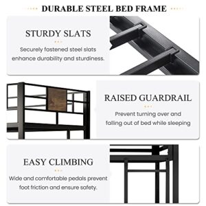 SHA CERLIN Metal Twin Loft Bed Frame with Stairs & Full-Length Guardrail, Space-Saving, Juniors and Adults, Noise Free, Black