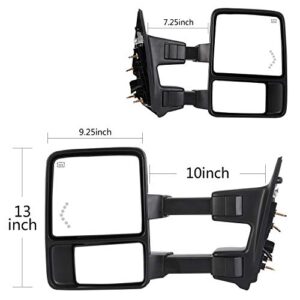 PZ TOWING MIRROR PAIR SET Replacement For 1999-2007 F250/F350/F450/F550 Super Duty, 01-05 Excursion Extendable Smoke Power Heated with Signal Light Side Mirrors