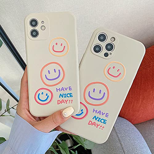 KERZZIL Cute Smile Pattern Compatible with iPhone 12 Case, Silicone Slim Fit [Soft Anti-Scratch Microfiber Lining] Flexible TPU Shockproof Protective Cover Cases Capa 6.1 Inch (Beige)