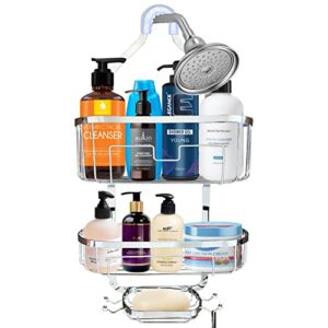 bathroom hanging shower caddy over shower head, shower organizer, shower shelf, 3-layer hanging basket with 1 adhesive wall hook screws stickers 2 sucker, no need to perforat, surface plating