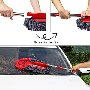 Soft Microfiber Car Duster Exterior Scratch Free Multipurpose Duster with Extendable Handle Duster for Car, Truck, SUV, RV and Motorcycle