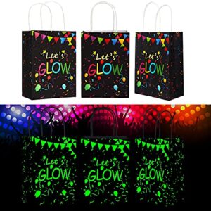 16 pcs let's glow party favor bags glow gift bags glow in the dark party supplies neon theme party favors luminous gift wrap bags for treats candy goodie kids birthday party decorations