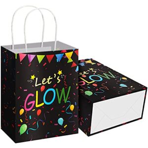 16 Pcs Let's Glow Party Favor Bags Glow Gift Bags Glow in The Dark Party Supplies Neon Theme Party Favors Luminous Gift Wrap Bags for Treats Candy Goodie Kids Birthday Party Decorations