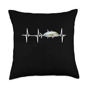 bluefin trevally gift co. bluefin trevally heartbeat for saltwater fishing lovers throw pillow, 18x18, multicolor