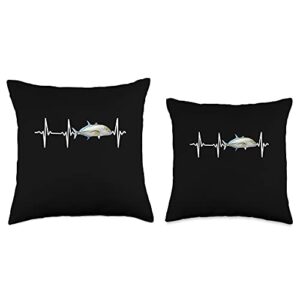 Bluefin Trevally Gift Co. Bluefin Trevally Heartbeat for Saltwater Fishing Lovers Throw Pillow, 18x18, Multicolor