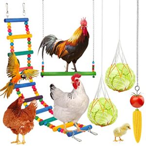 5 pcs chicken toys set for hens chicken bird hanging swing ladder toys for coop accessories chicken pecking toys veggies skewer vegetable fruit hanging feeder bag for chicks pet parrots stress relief