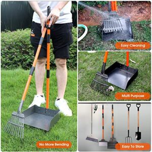 ROIUBPO Pooper Scooper, Detachable Long Handle Large Dog Poop Scooper with Metal Rake, Tray & Spade, Durable Easy Pick Up Pooper Scooper for Large Medium Small Dogs, Great for Lawn, Grass, Gravel