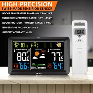 BAYGA Indoor Outdoor Thermometer Wireless, Weather Station with Atomic Clock, High Precision Temperature Humidity Meter, HD Color Display Weather Thermometer with Barometer and Adjustable Backlight
