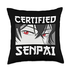 funny senpai anime weeb gifts funny anime otaku for teen boys and weebs certified senpai throw pillow, 18x18, multicolor