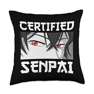 Funny Senpai Anime Weeb Gifts Funny Anime Otaku for Teen Boys and Weebs Certified Senpai Throw Pillow, 18x18, Multicolor