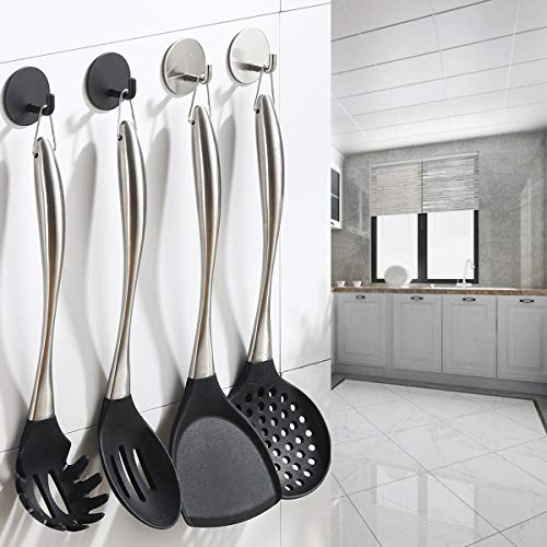 5 Packs Black Adhesive Wall Hooks, Veriya Waterproof Hook Door Hanger, Heavy Duty Wall Hook for Hanging Robe Coat Towel Keys Bags, Bathroom Toilet Kitchen Office Closet Cabinet