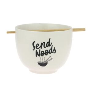 Enesco Our Name is Mud Send Noods Soup Ramen Bowl and Chopsticks, 3.875 Inch, White,1 Ounces