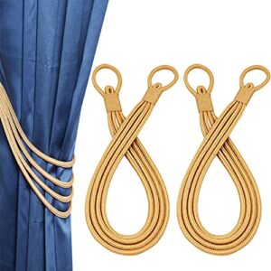 malanov curtain 4 strand ropes tiebacks tie-backs, curtain handmade holdbacks, polyester 4 strand cord rope tieback - gold 2 pack