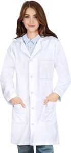 ny threads professional lab coat for women, full sleeve cotton blend long medical coat (white, small)