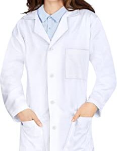 NY Threads Professional Lab Coat for Women, Full Sleeve Cotton Blend Long Medical Coat (White, Small)