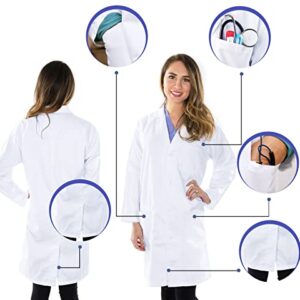 NY Threads Professional Lab Coat for Women, Full Sleeve Cotton Blend Long Medical Coat (White, Small)