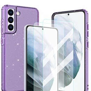 wegoodsun case for samsung galaxy s21 fe 5g(2022 release),with[2 x tempered glass screen protector] translucent sparkle bling slim stylish shiny protective phone case cover (purple quartz)