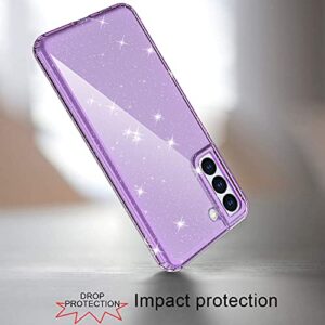 wegoodsun Case for Samsung Galaxy S21 FE 5G(2022 Release),with[2 x Tempered Glass Screen Protector] Translucent Sparkle Bling Slim Stylish Shiny Protective Phone Case Cover (Purple Quartz)