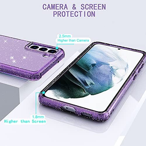 wegoodsun Case for Samsung Galaxy S21 FE 5G(2022 Release),with[2 x Tempered Glass Screen Protector] Translucent Sparkle Bling Slim Stylish Shiny Protective Phone Case Cover (Purple Quartz)