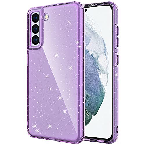 wegoodsun Case for Samsung Galaxy S21 FE 5G(2022 Release),with[2 x Tempered Glass Screen Protector] Translucent Sparkle Bling Slim Stylish Shiny Protective Phone Case Cover (Purple Quartz)