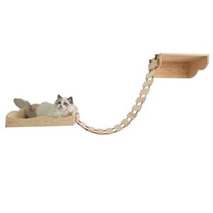 Cat Hammock Wall Mounted Cats Shelf and Climbing Shelf Four Step Cat Stairway with Sisal Scratching and Climbing Bridge Step Solid Wood Cat Tree Sleeping Playing Lounging Perching Cat Furniture