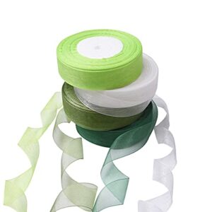 Hapeper 4 Rolls Sheer Chiffon Ribbons, 1 Inch Organza Ribbon for Wedding, Gift Wrapping, Valentines Bouquets, Party Decoration, 50 Yards/Roll (Green Series)