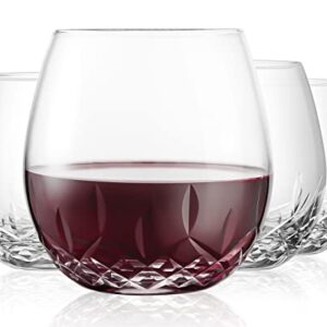 Hand Cut Stemless Wine Glasses by SHOSHIN - Lead-free Crystal Drinking Glass - Perfect gift for Him or Her (15 Oz, Set of 4)…