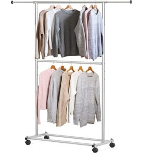 simple houseware double rod garment rack, grey