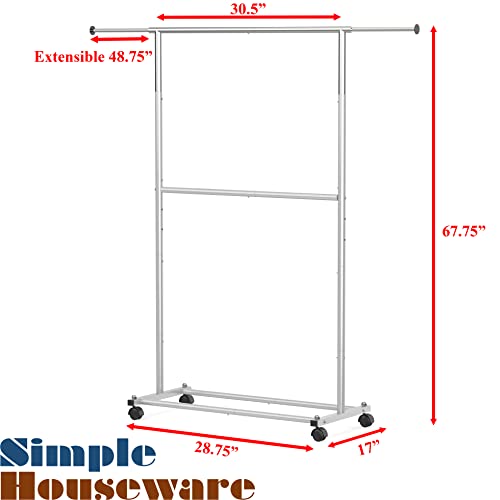 Simple Houseware Double Rod Garment Rack, Grey