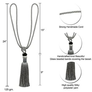 MALANOV 2 Pack Curtain Beaded Tassels Tiebacks Tie-Backs, Curtain Handmade Holdbacks, Polyester Beaded Curtain Tieback - Grey