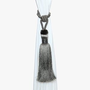 MALANOV 2 Pack Curtain Beaded Tassels Tiebacks Tie-Backs, Curtain Handmade Holdbacks, Polyester Beaded Curtain Tieback - Grey