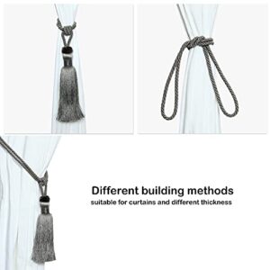 MALANOV 2 Pack Curtain Beaded Tassels Tiebacks Tie-Backs, Curtain Handmade Holdbacks, Polyester Beaded Curtain Tieback - Grey