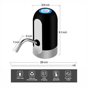 TBZWater Pump 5 Gallon Water Dispenser with USB Charging Automatic Electric Portable for Use of 2-5 Gallons Bottles Ideal for Home Kitchen Office and Outdoors (Black)