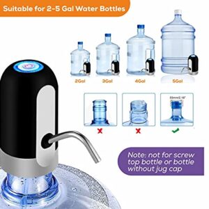 TBZWater Pump 5 Gallon Water Dispenser with USB Charging Automatic Electric Portable for Use of 2-5 Gallons Bottles Ideal for Home Kitchen Office and Outdoors (Black)