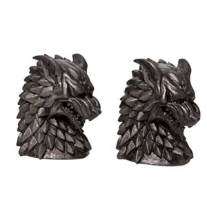 department 56 game of thrones house stark direwolf sigil bookholders bookends, 6.02 inch, black