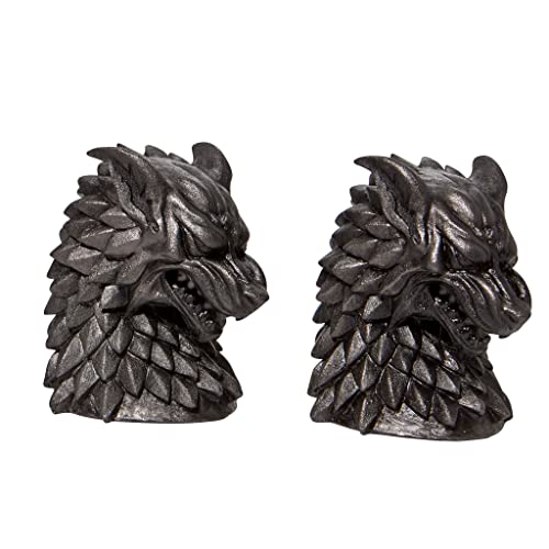 Department 56 Game of Thrones House Stark Direwolf Sigil Bookholders Bookends, 6.02 Inch, Black