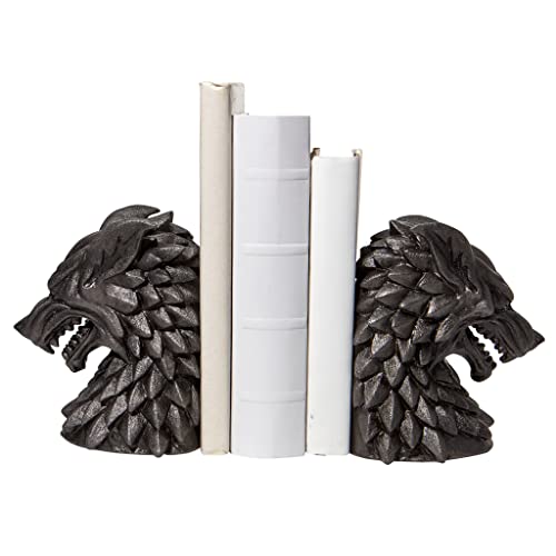 Department 56 Game of Thrones House Stark Direwolf Sigil Bookholders Bookends, 6.02 Inch, Black