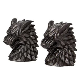 Department 56 Game of Thrones House Stark Direwolf Sigil Bookholders Bookends, 6.02 Inch, Black