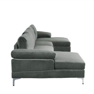 casa andrea milano modern large velvet fabric u-shape sectional sofa, double extra wide chaise lounge couch, grey