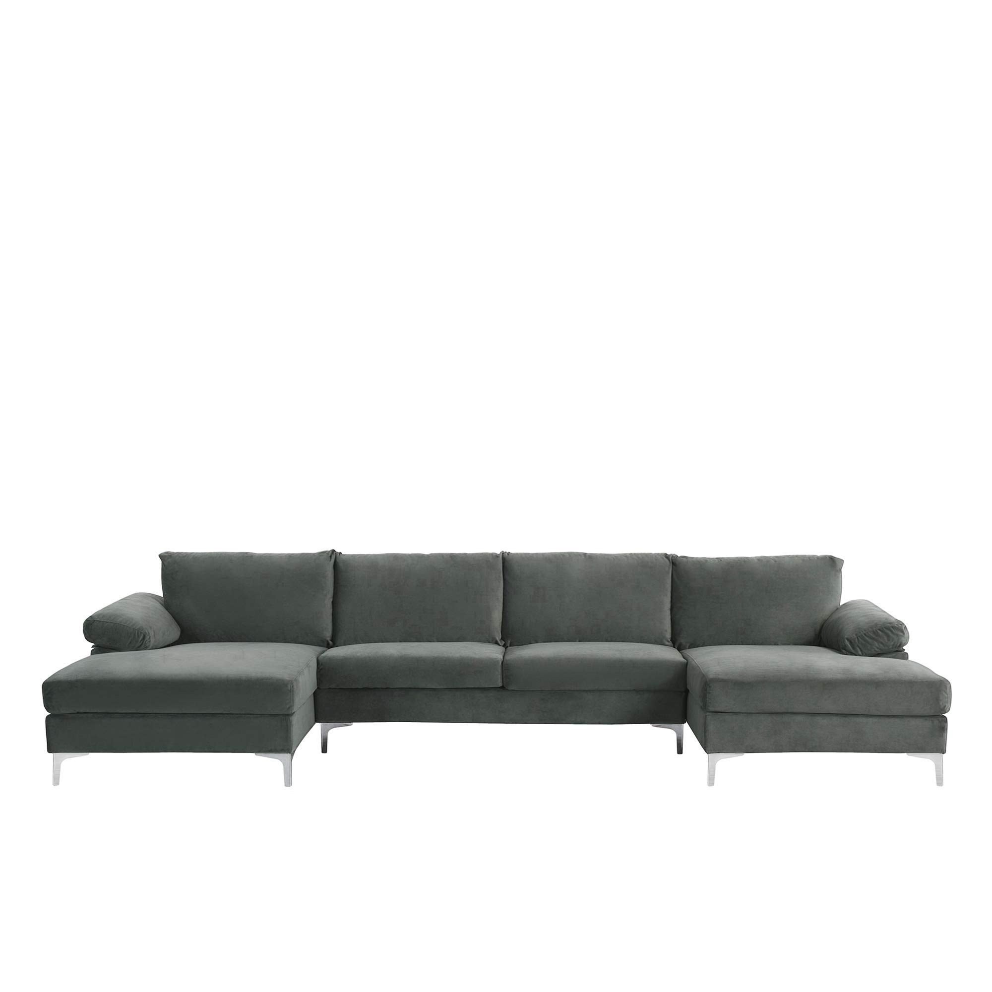 Casa Andrea Milano Modern Large Velvet Fabric U-Shape Sectional Sofa, Double Extra Wide Chaise Lounge Couch, Grey